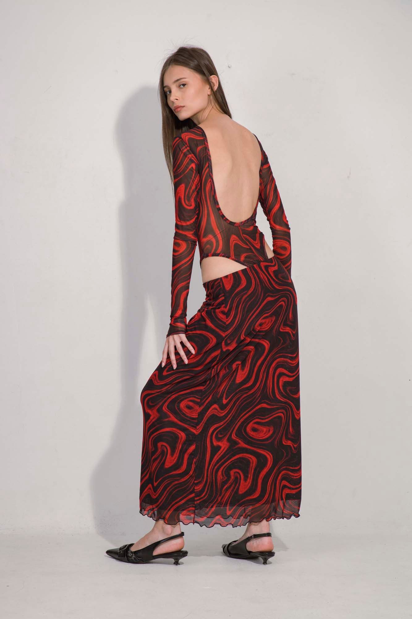 Lava Bodysuit - Long Sleeve Open Back Bodysuit